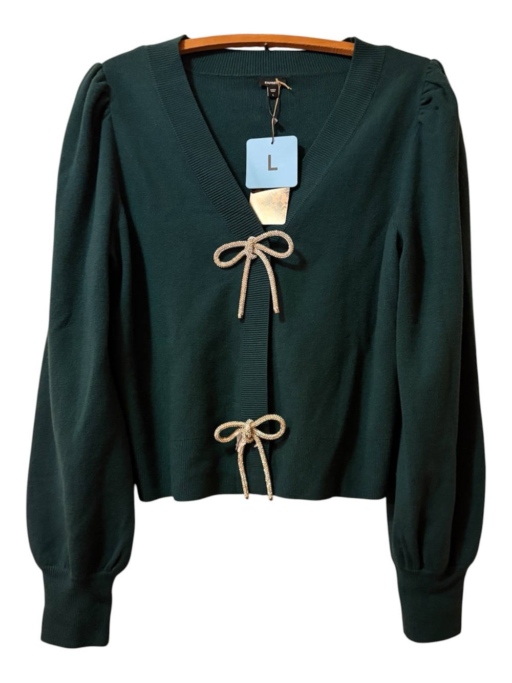 Dark Green Women’s Cardigan with sequined bows